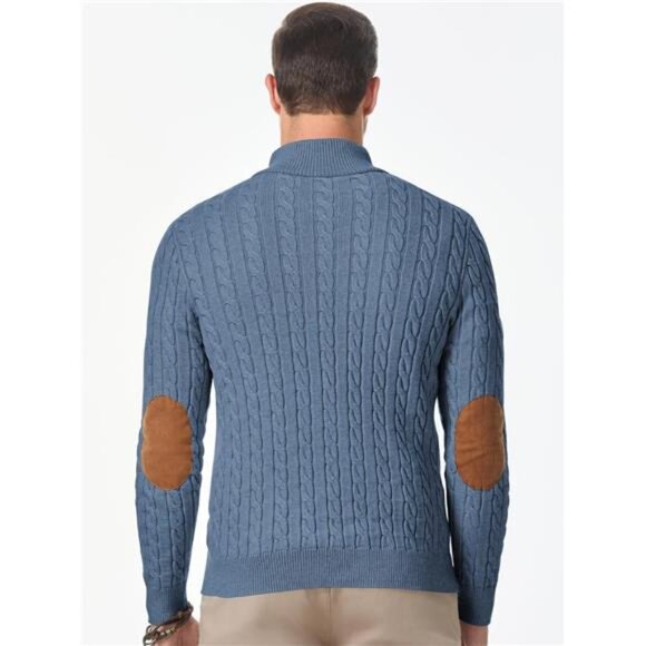 NEW Men's Cable Knit Pullover Sweater Casual Long Sleeve Stand Collar - Picture 2 of 6